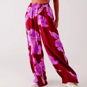 Q2 Whitney Tropical Wide Leg Floral Palazzo Pants In Fuchsia Size S NWT
